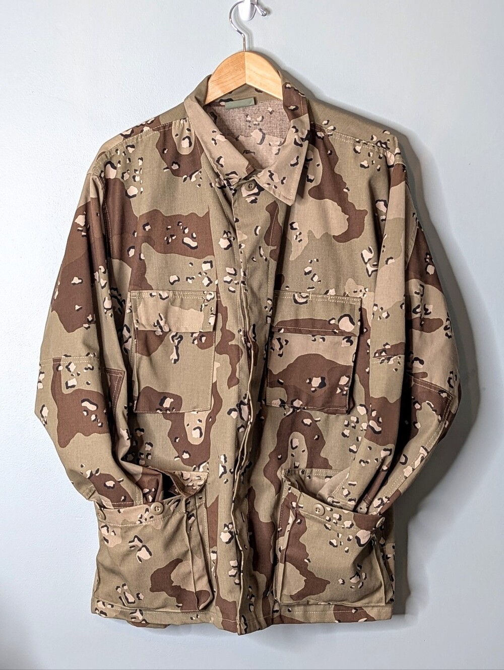 Vintage Army Surplus Canvas Camo Print Button Pockets Buttondown Shacket XL